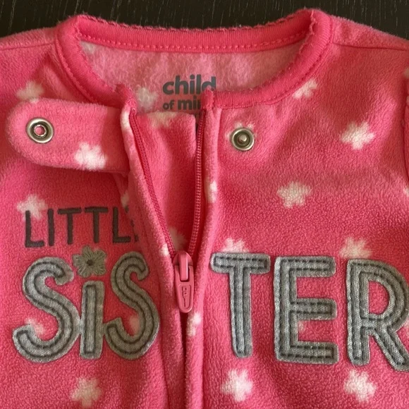 Child of Mine 2-Way Zip Little Sister Fleece Footie 3-6 Months - Picture 4 of 6